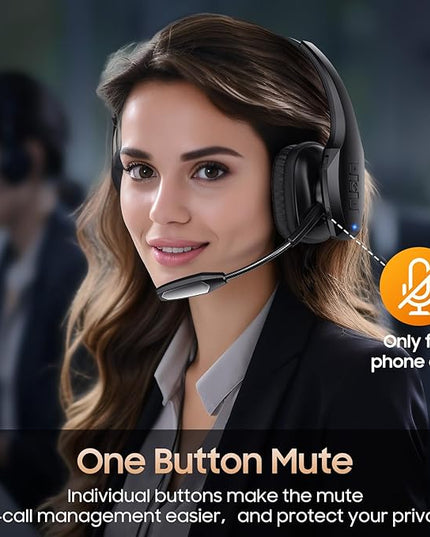 Trucker Bluetooth Headset, Wireless Headset with Mic, Bluetooth Headsets with Dual Noise Cancelling Microphone & Mute Button, 55Hrs Working Time PC Headsets for Cell Phones, Computer, Truck Driver