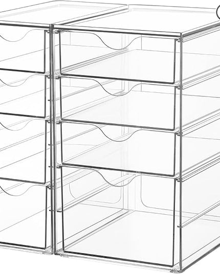Vtopmart Acrylic Organizer with 8 Drawers, Desk Organizers and Accessories, Clear Makeup Organization, Dustproof Storage Drawers for Office Art Craft Supplies