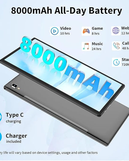 2026 Android Tablet with Keyboard, 24GB+128GB+2TB Expand, 10 inch Android 15 Tablet with Gemini AI, 8000mAh, BT 5.0, GMS Certified, 5G/2.4G WiFi, Tablets Pc with Mouse, Case, Stylus-Green Case