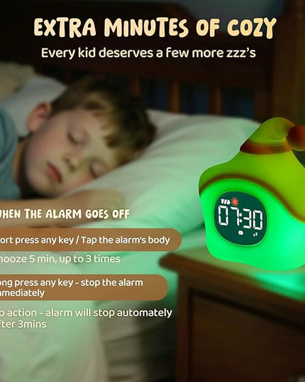 Star Alarm Clock with Night Light for Kids with Sleep Training and Sound Machine, Rechargeable Silicone Lamp OK to Wake Clock，Cute Animal Tabletop Lamp, Perfect Sleep Companion for Boys Girls, Yellow