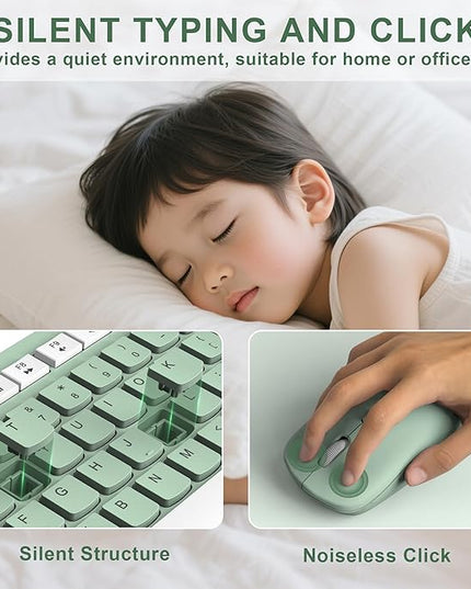 Wireless Keyboard and Mouse Combo, Full-Sized Wireless Keyboard and Adjustable DPI Mouse, 2.4GHz USB Receiver, Silent Keyboard and Mouse for PC, Windows, MAC, Desktop, Laptop (Avocado Green)