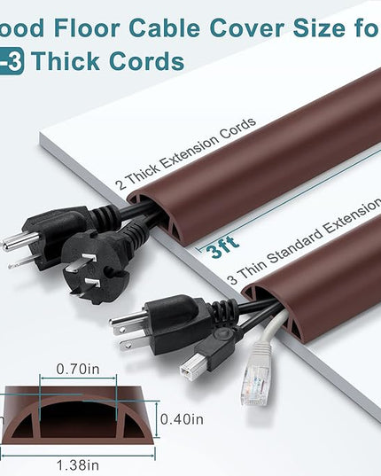 Cord Hider Floor, 3FT, Brown Cord Cover Floor, Cord Protector Floor Extension Cable Cover, Soft PVC Wire Covers - Cable Management Hide Cords on Floor - Cord Cavity: 0.7" (W) x 0.4"(H)