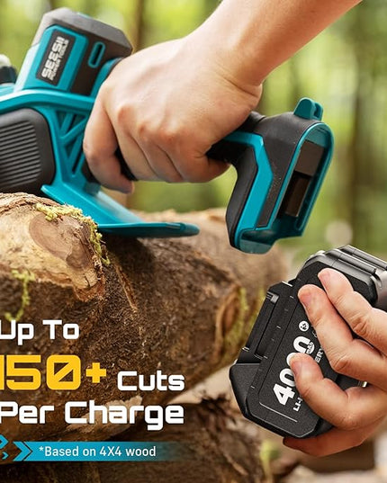 SEESII 8-Inch Cordless Mini Chainsaw, 2025 Upgraded Brushless Motor, Electric Chainsaw with 2×4000mAh Batteries, Tool-Free Chain Tension & Oiler, Handheld Saw for Fast Tree Branch Cutting（M8 Boost）