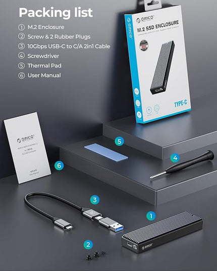 ORICO M.2 NVMe SSD Enclosure, USB 3.1 Gen 2 (10 Gbps) PCIe External Adapter NVMe Case for 2230/2242/2260/2280 M.2 SSD up to 8TB, UASP Supported - M2PV