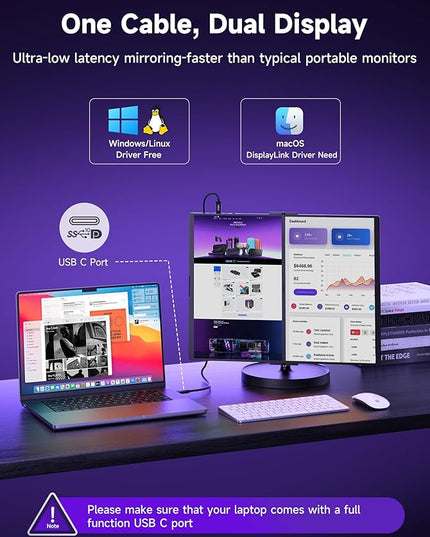 JSAUX FlipGo Pro 16" Dual Portable Monitors, 2.5K Triple Laptop Screen Extender, Portable IPS Dual-Screen Monitor for Laptop[for Windows/Linux/macOS] One Cable to Dual/Magnetic Design/DisplayLink