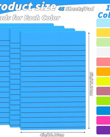60 Pack Lined Sticky Notes Bulk 4 x 6 in Large Ruled Post Sticky Colorful Self-Stick Note Pads with Lines 12 Color Super Sticking Power Memo Pads 45 Sheets/pad for Office Home School Notebook Wall