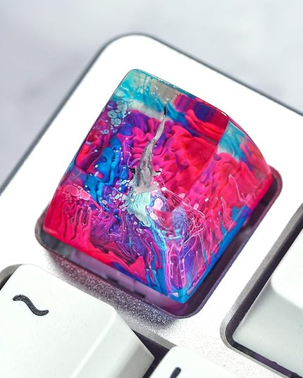 Hammerhead Shark in Pink Blue Ocean Artisan Keycap R1 SA Profile Custom Sea Creatures Keycaps 1U ESC Handmade Gaming Resin Key Cap Cherry MX Switch Compatible Mechanical Keyboard Sea Lover Gift
