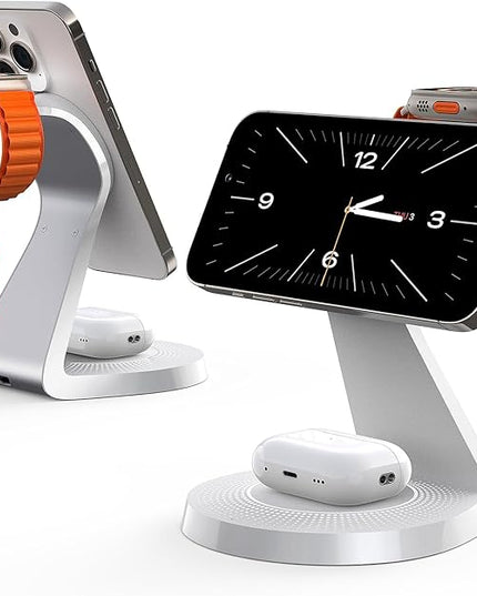 3 in 1 Charging Station for Apple Devices,Mag-Safe Charger Stand Fast Charging,Wireless Charger for iPhone 16/15/14/13/12 Series,& AirPods,& iWatch(USB-C Charger Included)