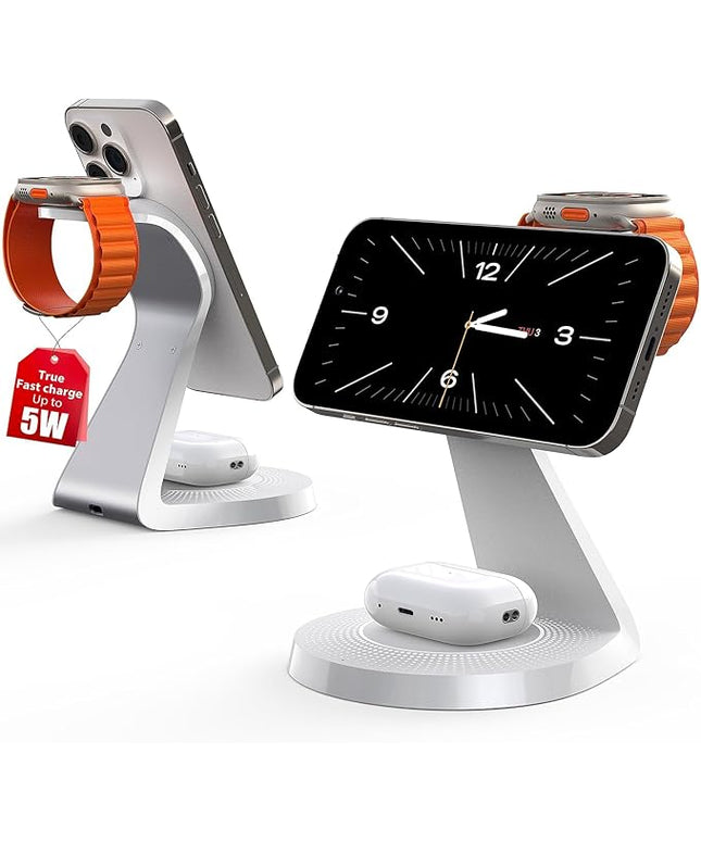 3 in 1 Charging Station for Apple Devices,Mag-Safe Charger Stand Fast Charging,Wireless Charger for iPhone 16/15/14/13/12 Series,& AirPods,& iWatch(USB-C Charger Included)
