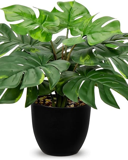 Hollyone Artificial Monstera Plant Faux Monstera Plant Potted Fake Tropical Plants in Black Pot for Indoor Outdoor Home Desk Office Garden Farmhouse Decoration