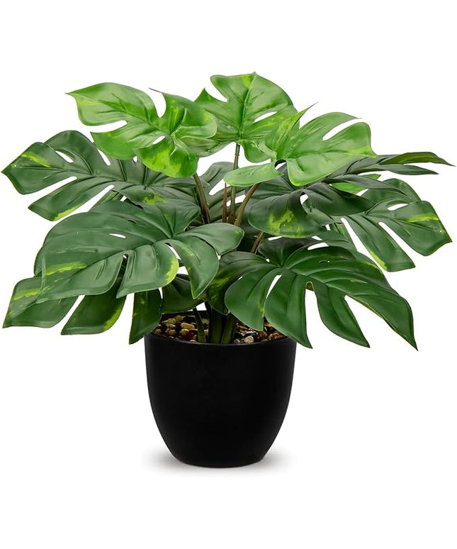 Hollyone Artificial Monstera Plant Faux Monstera Plant Potted Fake Tropical Plants in Black Pot for Indoor Outdoor Home Desk Office Garden Farmhouse Decoration
