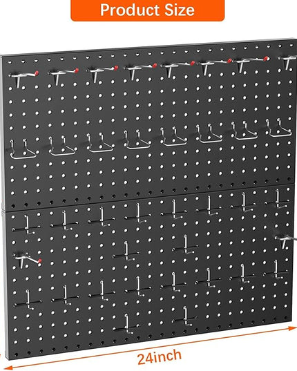 TORACK Metal Pegboard Wall Organizer 24" x 24" or 12" x 48", 70 PCS Tools Storage Pegboard for Garage Tool Organizer Peg Board with Pegboard Hooks for Workbench(Black)