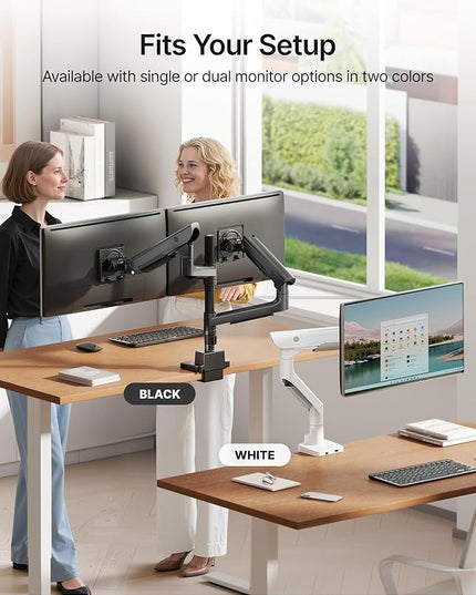 monTEK Sleek Aluminum Monitor Arm for 17–57” Ultrawide Screens up to 59.4 lbs, USB 3.0 A/C, Heavy Duty Dual Monitor Arm Desk Mount, Pneumatic Lift, Quick-Release Plate, Clamp/Grommet, Max VESA 100x100