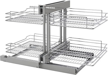 Rev-A-Shelf Dual Tier Pullout Shelf Organizer for Blind Corner Kitchen or Bathroom Cabinets with Soft-Close,18", 4 Shelves, Chrome, 5PSP-18SC-CR