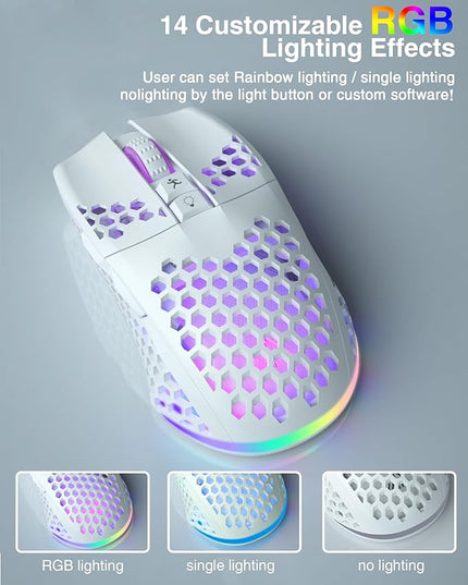 SOLAKAKA SM600 White Wireless Gaming Mouse,Tri-Modes BT5.1/Type-C Wired/2.4G Wireless Mouse with 2 Side Buttons, Programmable Macro Gamer Mouse with RGB Light for Laptop/PC/Mac