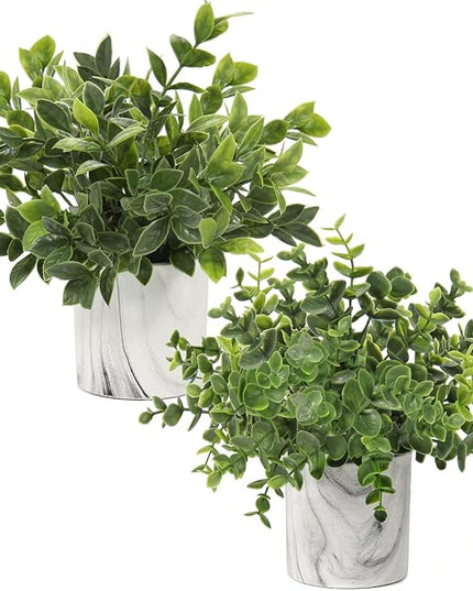 Hollyone Faux Plants Indoor Artificial Mini Potted Plants Plastic Green Plant Small Fake Plants Eucalyptus Decor in Pots for Home Table Room Bathroom Decor
