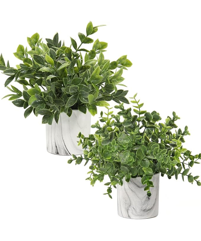 Hollyone Faux Plants Indoor Artificial Mini Potted Plants Plastic Green Plant Small Fake Plants Eucalyptus Decor in Pots for Home Table Room Bathroom Decor