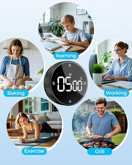USB Rechargeable Magnetic Kitchen Timer for Cooking, Building 800mAh Battery Large Display Digital Countdown Countup Timer, 3 Preset 5/15/25 Mins Loud Alarm for Baking Grilling Studying