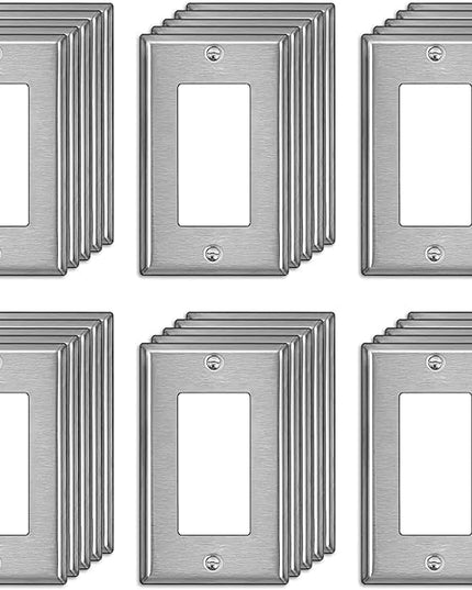 BESTTEN Decorator Switch or Receptacle Outlet Metal Wall Plate, Stainless Steel Outlet Cover with Protective Film, Durable Corrosion Resistant, 1-Gang 4.50" x 2.76", 30 Pack, Silver