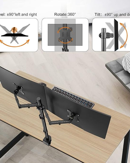 Suptek Dual Monitor Desk Mount, Adjustable Dual Monitor Arm for 2 Computer Screens up to 27 inch, Extra Tall 31.5" Pole Dual Monitor Stand for Desk, Holds up to 22 lbs(MD6842)