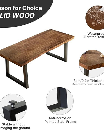 Solid Wood Desk 55 inches, Home Office Computer Desk Wooden Rustic Writing Desk Metal Modern Simple Design Executive Real Wood Desk(Dark Brown)