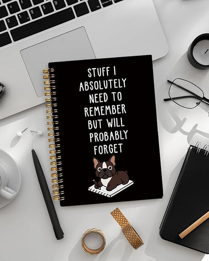 LIANGW Funny French Bulldog Notebook Journal Gifts for Women & Men, Frenchie Gifts for Women, for Coworkers, Black Hardcover Spiral Notebook 5.5x8.3 Inch