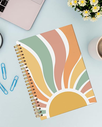 VNWEK Groovy Boho Notebook - Boho Journal, Boho Gifts for Women, Boho Office Supplies, Vintage Boho Sun Sunshine Spiral Notebook 5.5x8.3,Writing Notebooks