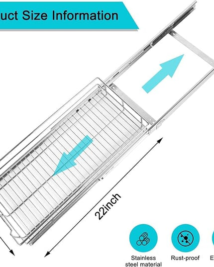 Pull Out Cabinet Organizer 11" W X 22" D, Slide Out Drawers For kitchen organizers and storage, Pull Out Drawers For Cabinets Capacity Heavy Duty Caddy, Cabinet Shelves Chrome-Plated, Bathroom Pantry