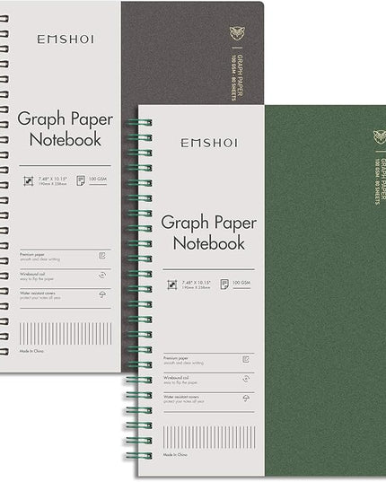EMSHOI Graph Paper Spiral Notebook 7.48" x 10.15" - B5 Graph Paper Notebook, 2 Pack 320 Pages 100gsm Thick Grid Paper, Plastic Hardcover Journals for Writing Engineering Graphing Work School Supplies