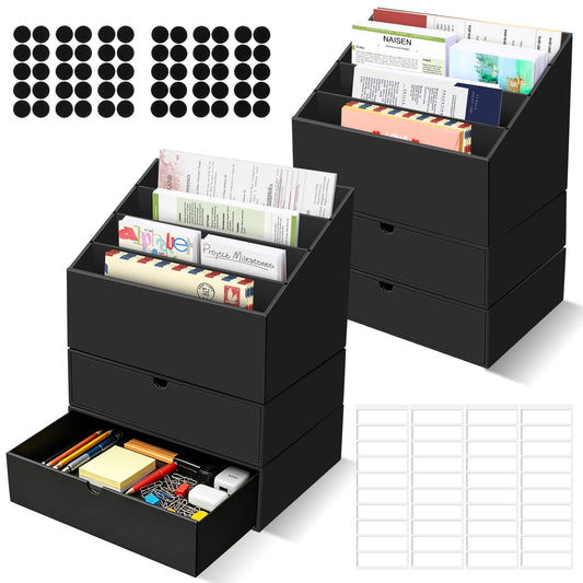 2 Sets 4-Slot Desktop Mail Organizer with 4 Drawers, Black Letter Organizer