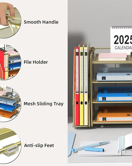 Spacrea Desk Organizers and Accessories, Paper Organizer for Desk with File organizer, Desk Accessories & Workspace Organizers for Office Supplies (Gold)