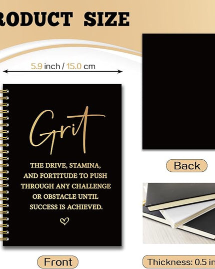 YAZMEEN Inspirational Black Gold Spiral Notebook（160 Pages） Grit Definition Blank Hardcover Notebook Office Journal Gift Funny Encouragement Gift for Women Men Employee Colleague Boss Office Worker