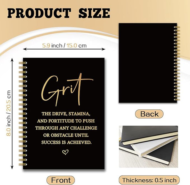 YAZMEEN Inspirational Black Gold Spiral Notebook（160 Pages） Grit Definition Blank Hardcover Notebook Office Journal Gift Funny Encouragement Gift for Women Men Employee Colleague Boss Office Worker