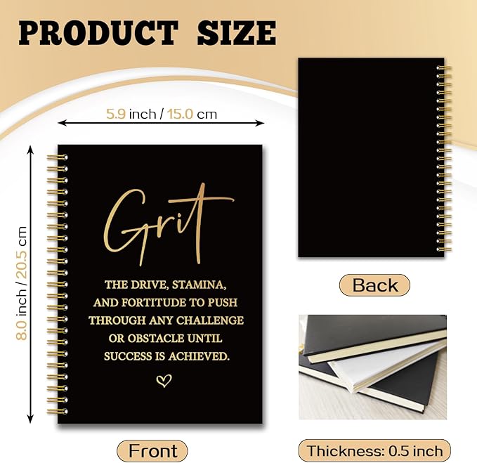 YAZMEEN Inspirational Black Gold Spiral Notebook（160 Pages） Grit Definition Blank Hardcover Notebook Office Journal Gift Funny Encouragement Gift for Women Men Employee Colleague Boss Office Worker