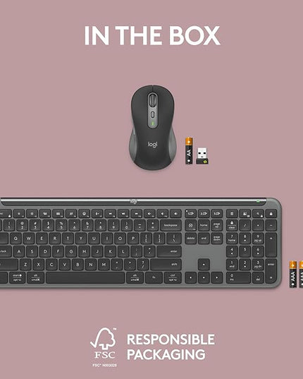 Logitech MK955 Signature Slim Wireless Keyboard and Mouse Combo, for Larger Hands, Quiet Typing and Clicking, Switch Across Three Devices, Bluetooth, Multi-OS, for Windows and Mac