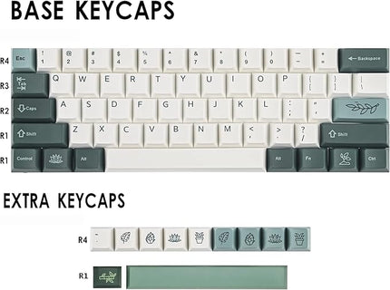 61-Key PBT Cherry Profile Keycaps 60 Percent Dye-sub with 6.25U Space Bar for Cherry MX Switch for 60% Mechanical Gaming Keyboard, Only Keycaps (72-Key Botanical)