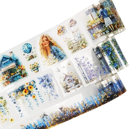 AuriicLeaf Daisy Fence PET Tape Set, 3 Rolls Pre-Cut Floral Stickers for Scrapbooking, Journaling, DIY Crafts, and Collage Art (30 mm/50 mm/55 mm)