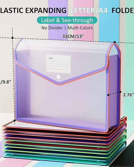 ThinkTex Plastic Expanding File Folder, Transparent envelopes with Snap Closure,No Dividers,Large Capacity,Document Organizer for Bills&Taxes,Letter/A4 Size for School/Office/Home- Two-Tone-5pcs