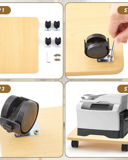 2 Pcs Office Under Desk Printer Stand with 4 Caster Wheels 13.8 x 11.8 Inches Burlywood Movable Printer Copier Shelf CPU Holder for Home Office Heavy Duty Storage Rack Scanner Fax Machine
