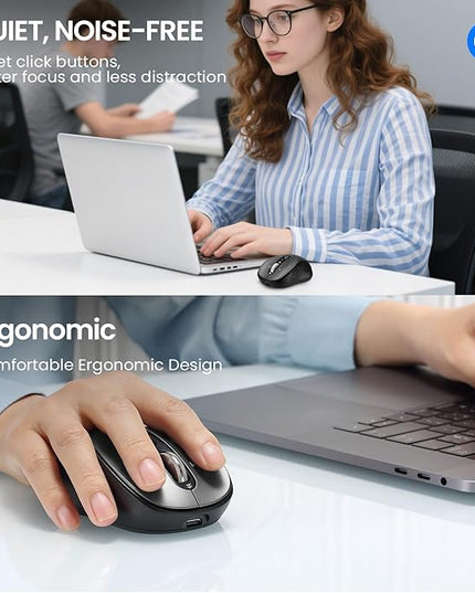 Wireless Bluetooth Mouse,Multi Device Ergo Computer Mouses,Metal 4-Way Super Scrolling,± 3200 DPI,10 Buttons,Plug&Play,Quiet,Rechargeable,USB Cordless Mice for Laptop,Tablet,Mac,iPad,PC,Phone (Grey)