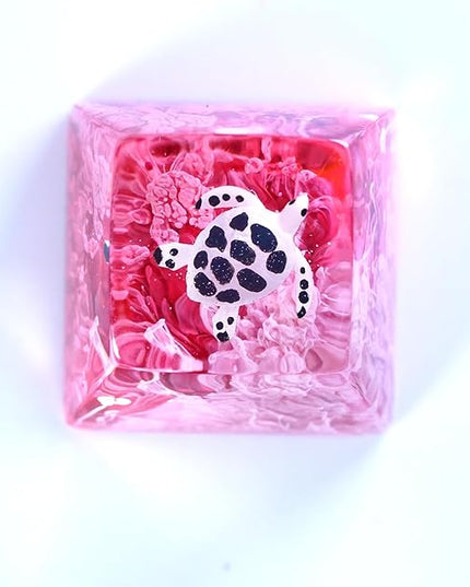Sea Turtle Artisan Keycap Rose Red Ocean R1 SA Profile Custom Sea Creatures Keycaps 1U ESC Handmade Gaming Resin Key Cap Cherry MX Switch Compatible Mechanical Keyboard Turtle Lover Gift