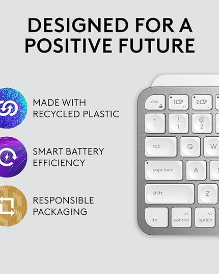Logitech MX Keys Mini for Mac Minimalist Wireless Keyboard, Compact, Bluetooth, Backlit Keys, USB-C, Tactile Typing, Compatible with MacBook Pro,MacBook Air,iMac,iPad - Pale Grey