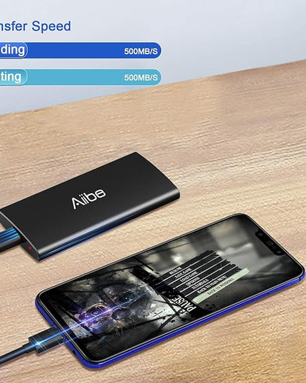 Aiibe External SSD 256GB External Hard Drive USB C Portable SSD, Up to 500MB/s, USB 3.1, External Solid State Drive 256GB for Laptop, Mac, PS4 (Black)