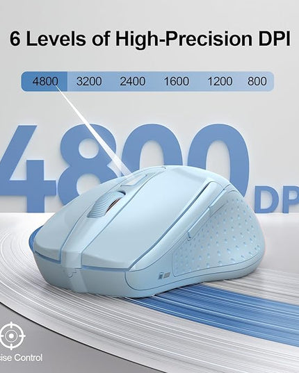 TECKNET Wireless Mouse (2.4G & BT5.0/3.0) Silent 4800 DPI Computer USB A & Bluetooth Mouse 6 Buttons, Wide Compatibility - Lightblue