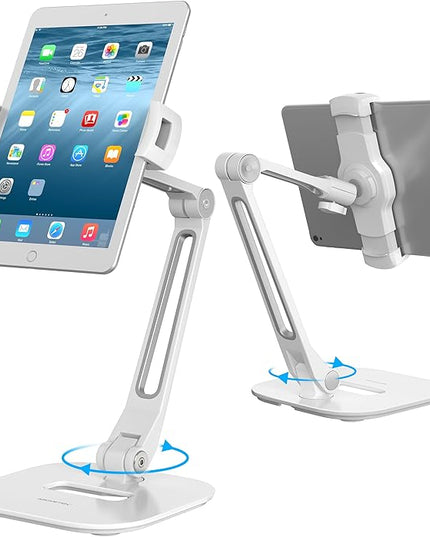 AboveTEK Multi-Angle Adjustable Tablet Stand, 360 Swivel iPad Stand Aluminum Desk Mount Fits 4'-11" Tablets White