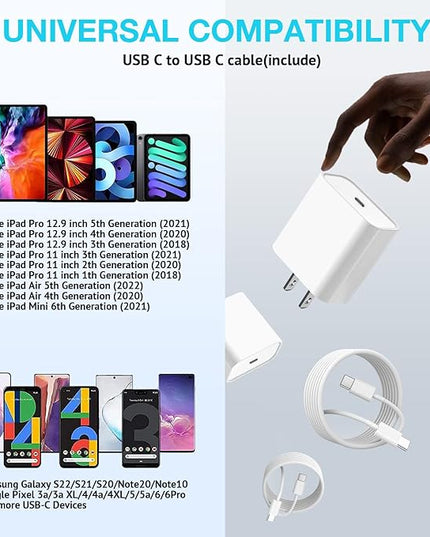 Long USB C Cable for iPhone 16 15 Charger,2Pack 20W USB C Charger Block i Phone 16 Pro Fast Charging 6FT C to C Cord Cable for iPhone 16/16 Pro/16 Plus/16 Pro Max/15/15 Plus/15 Pro Max/15 Pro/iPadPro