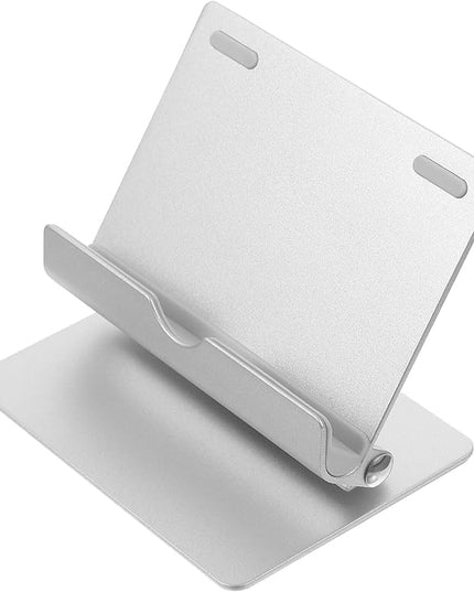 Aluminum Alloy Laptop Stand and Phone Holder for Desk, 360° Rotatable Foldable Tablet Holder, Universal Desktop Cell Phone Stand in Silver for Office and Home Use