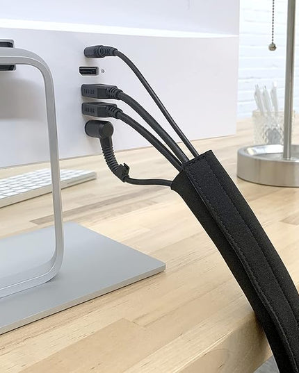 Hook and Loop Cable Sleeve by Wrap-It Storage - 120" x 4.5" Black - Cut to Size Cord Organizer and Cable Protector for Desk, TV Cord Management to Hide and Cover Wire and Extension Cords