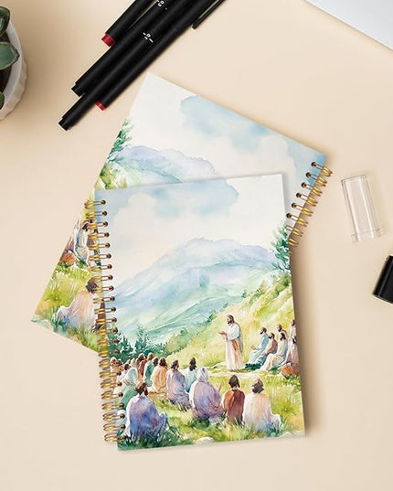 Christian Jesus Spiral Journal Notebook 5.5x8.3in, Sermon on the Mount Religious Prayer Journal for Woman, Jesus Notebooks for Note Taking, Christian Church Hardcover Notebook