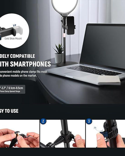 NEEWER Basics 2 Pack 10.5" Desktop LED Ring Light with Stand for Desk/Phone Holder, 3000-6500K Full Screen 15W Panel Lighting for iPhone Recording Streaming Selfie Laptop Webcam Video Conference, R10